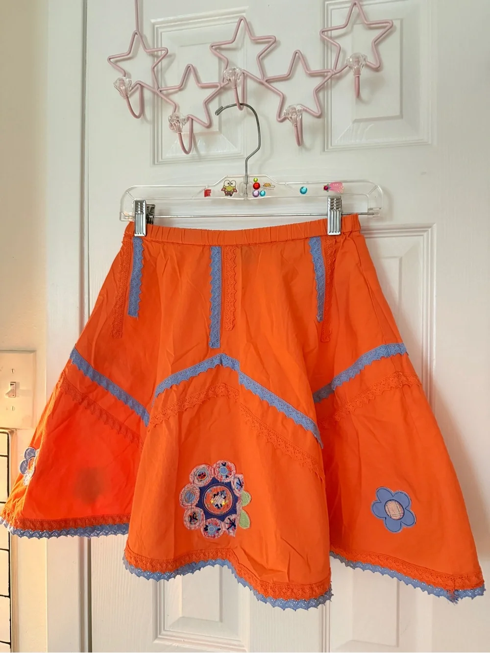 Bright Orange Embroidered Flared Skirt